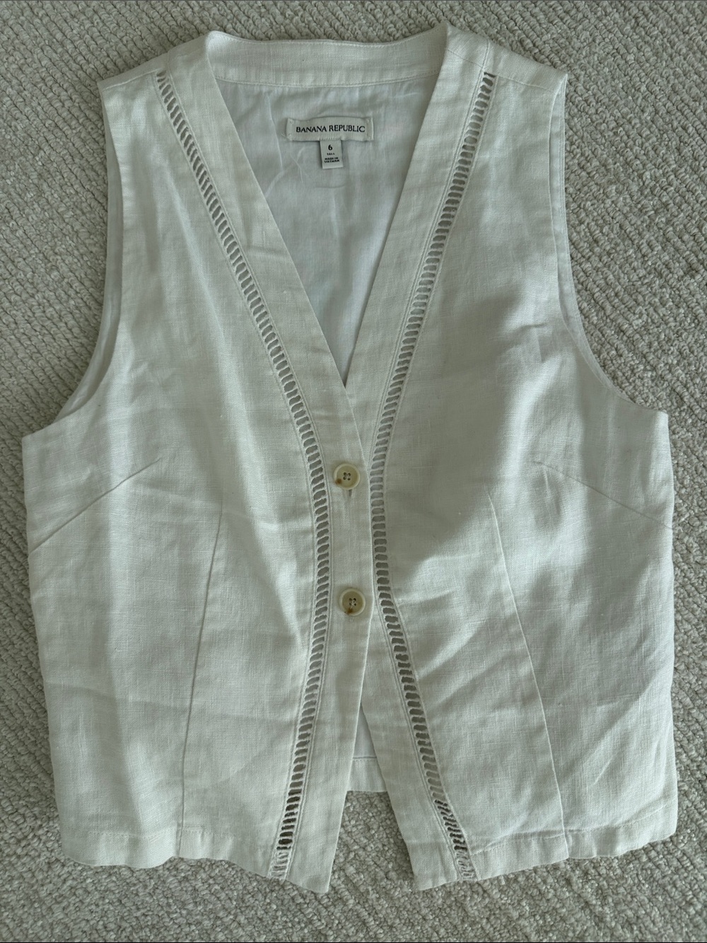 Banana Republic Cream Linen V-Neck Button Vest